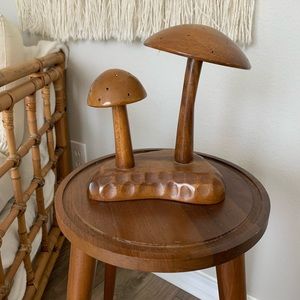Vintage MCM wood mushroom toothpick holder
